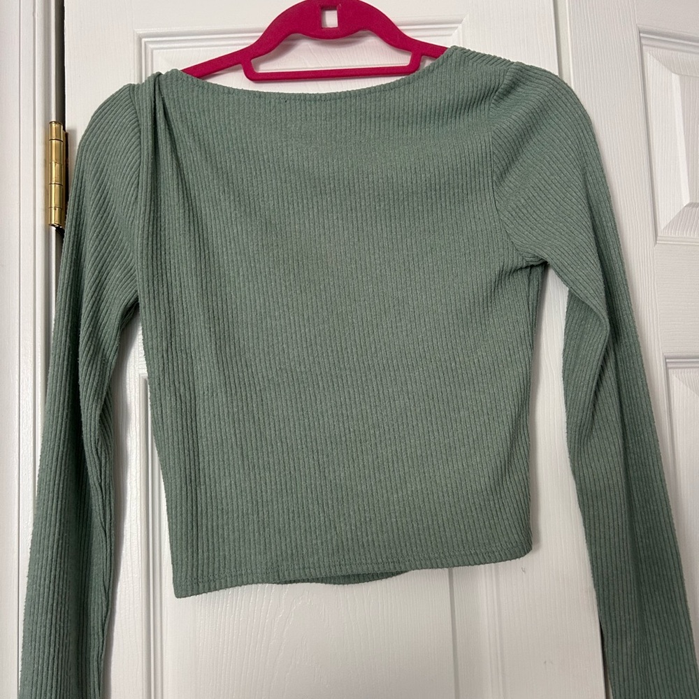Sage Green Ribbed Long Sleeve Top - Picture 3 of 4